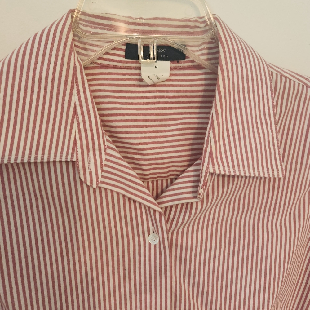 J Crew stretch red and white striped button down blouse